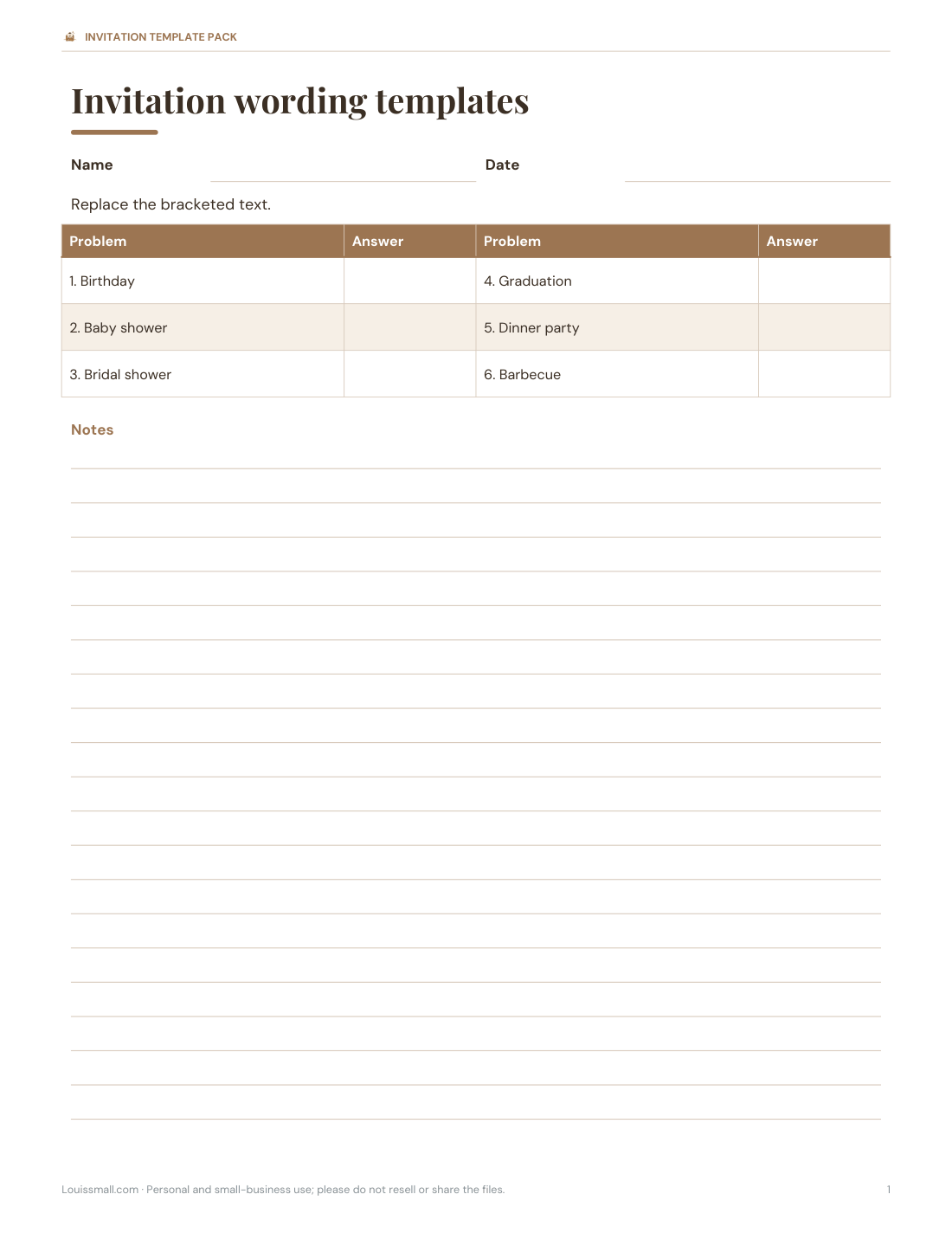 Preview of the first page of Invitation templates (DOCX/PDF)